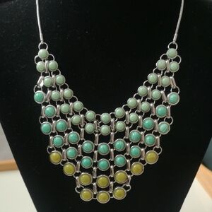 Lovely Lia Sophia Silver-tone & Ombre Green Statement Bib Necklace Like New